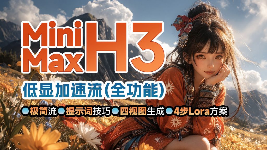 ▶MiniMaxH3全功能低显加速流+四视图生成+提示词技巧+4步lora精简加速流